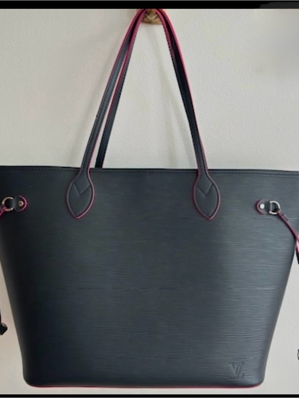Louis Vuitton Black Tote with Pink Trim - Epi Leather Shoulder Bag - authentic